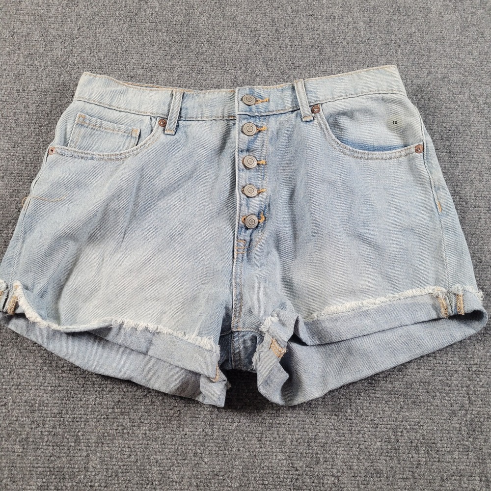 Aeropostale Denim Shorts‎ Womens 10 Cuffed Cut-Off Hem Exposed Button Fly Cotton